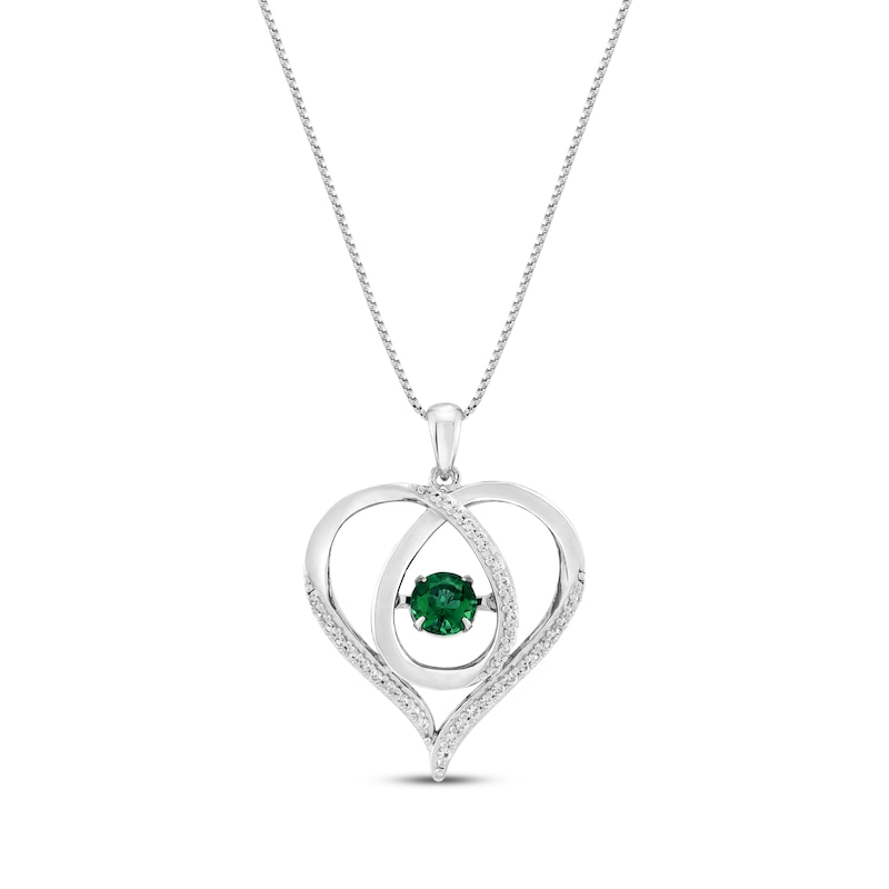 Main Image 1 of Unstoppable Love Lab-Created Emerald & White Lab-Created Sapphire Heart Loop Necklace Sterling Silver 18&quot;