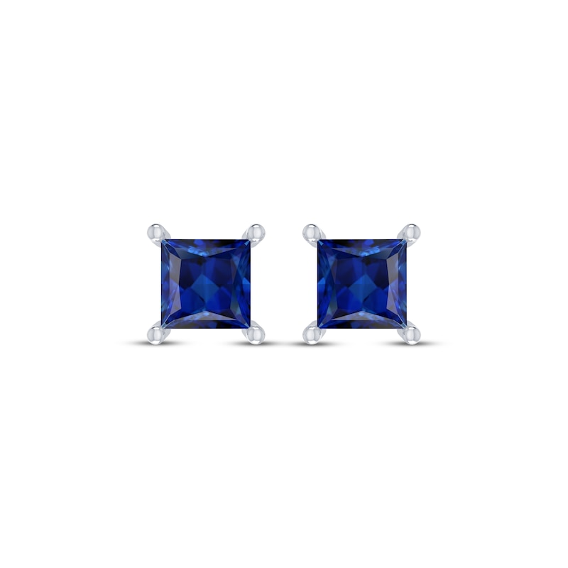 Square-Cut Blue Lab-Created Sapphire Solitaire Stud Earrings Sterling ...