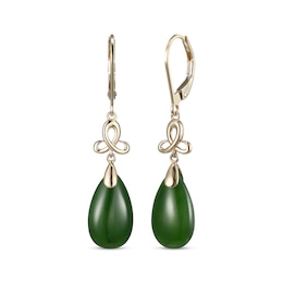 Pear-Shaped Jade Teardrop Dangle Earrings 14K Yellow Gold