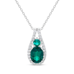 Oval & Round-Cut Lab-Created Emerald, White Lab-Created Sapphire Necklace Sterling Silver 18"