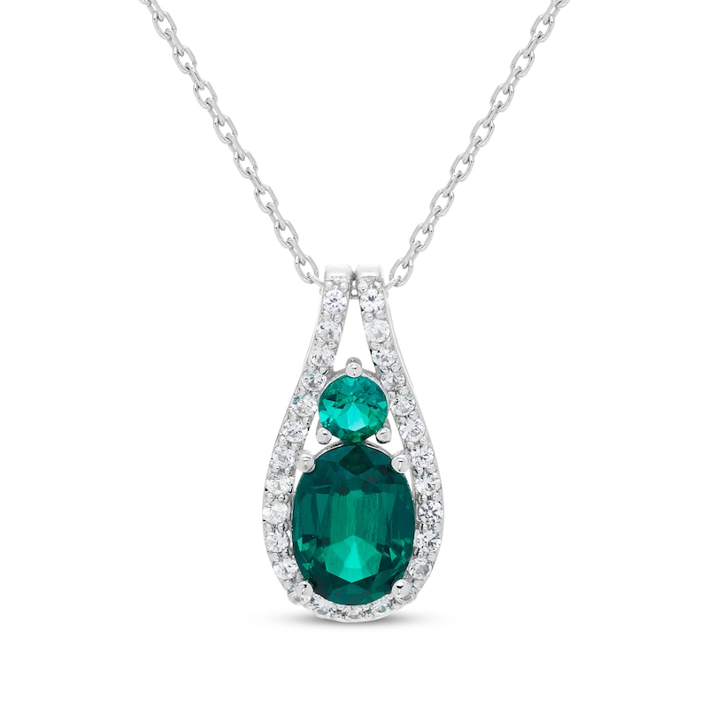 Oval & Round-Cut Lab-Created Emerald, White Lab-Created Sapphire Necklace Sterling Silver 18"