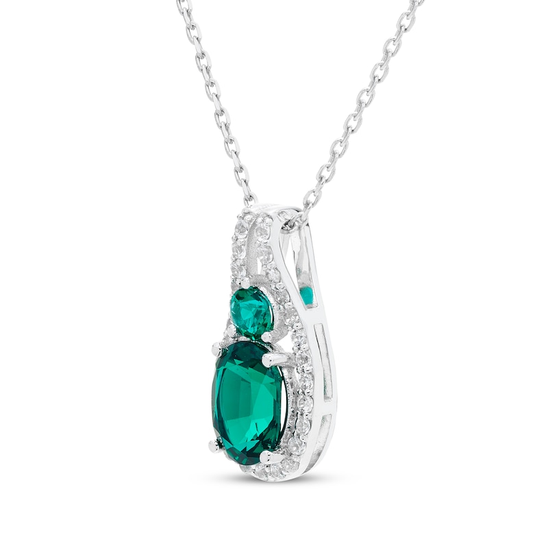 Oval & Round-Cut Lab-Created Emerald, White Lab-Created Sapphire Necklace Sterling Silver 18"