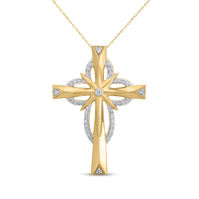 Main Image 1 of Diamond Openwork Cross Necklace 1/4 ct tw 14K Yellow Gold 18&quot;