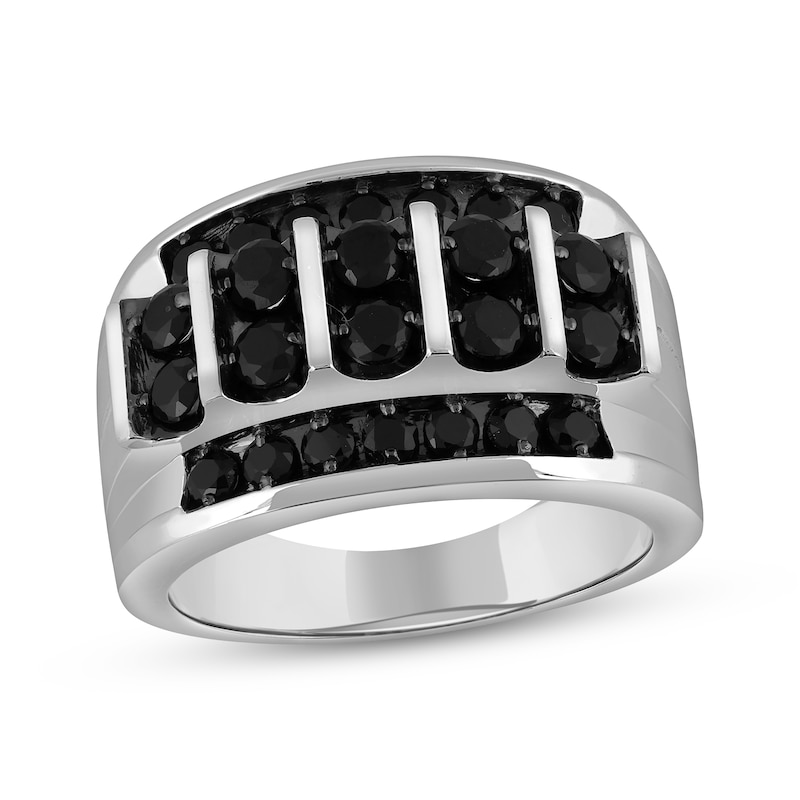 Main Image 1 of Men's Black Diamond Four-Row Ring 2 ct tw 10K White Gold