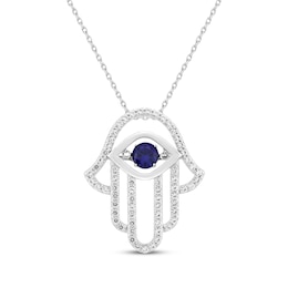 Unstoppable Love Blue & White Lab-Created Sapphire Hamsa Necklace Sterling Silver 18&quot;