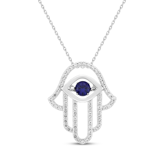 Unstoppable Love Blue & White Lab-Created Sapphire Hamsa Necklace Sterling Silver 18"