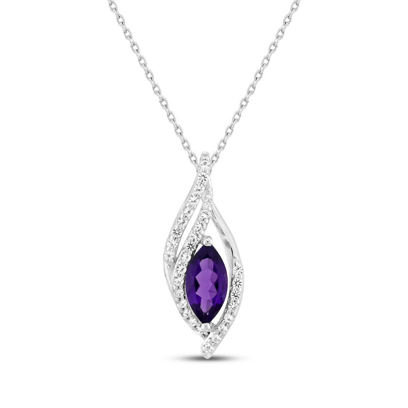 Main Image 1 of Marquise-Cut Amethyst & White Lab-Created Sapphire Swirl Frame Necklace Sterling Silver 18&quot;