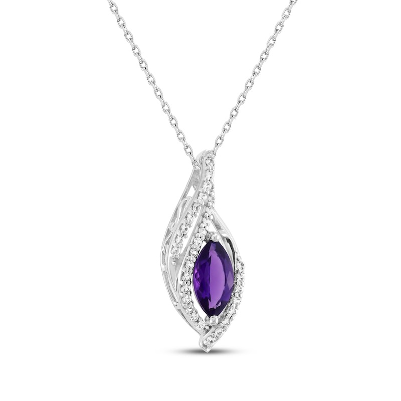 Main Image 2 of Marquise-Cut Amethyst & White Lab-Created Sapphire Swirl Frame Necklace Sterling Silver 18&quot;