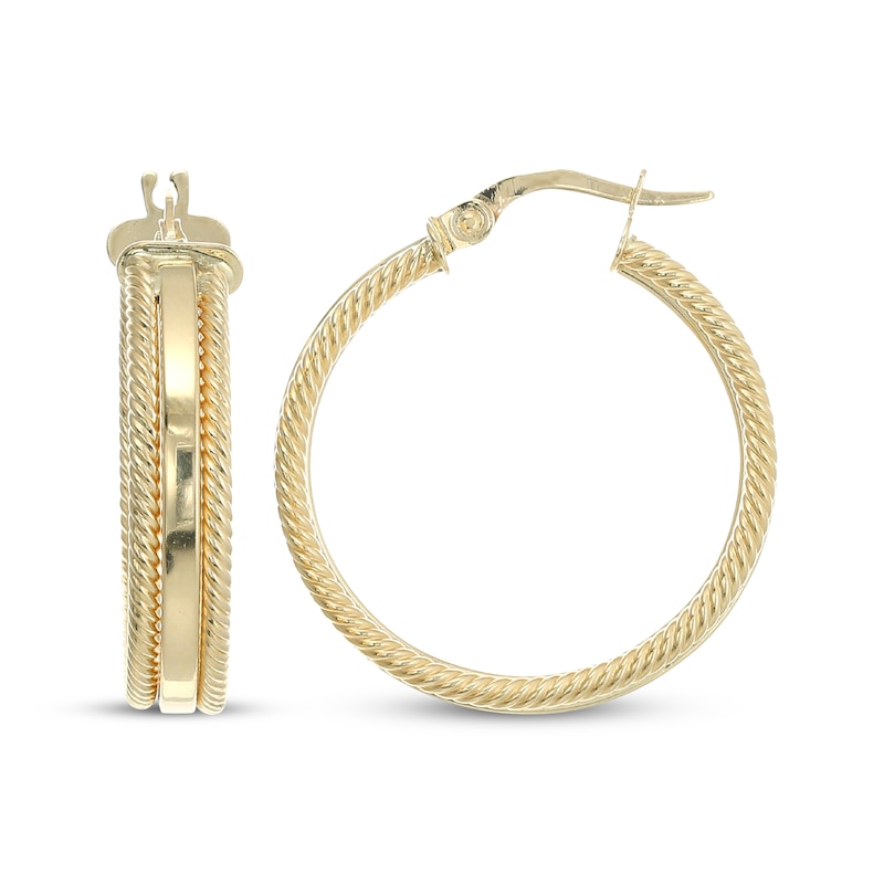 Reaura Rope Twist Edge Hoop Earrings Repurposed 14K Yellow Gold 28mm