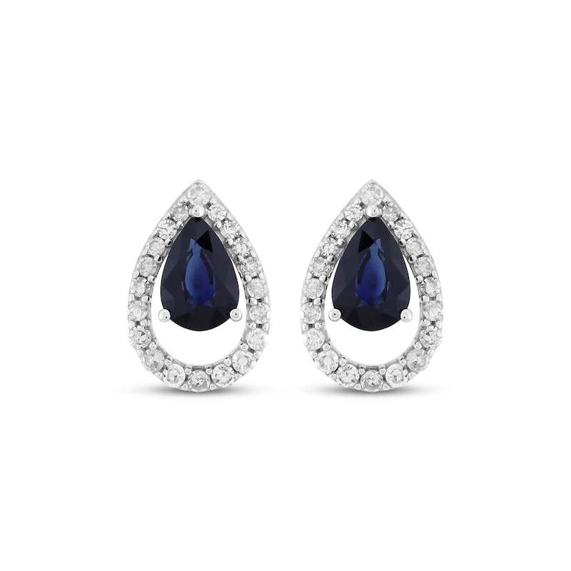 Pear-Shaped Natural Blue Sapphire & Diamond Teardrop Drop Earrings 1/4 ct tw 10K White Gold