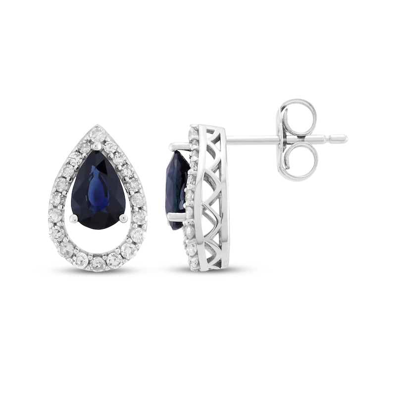 Pear-Shaped Natural Blue Sapphire & Diamond Teardrop Drop Earrings 1/4 ct tw 10K White Gold