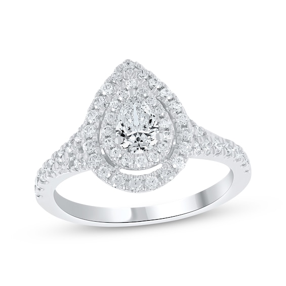 Lab-Created Diamonds by KAY Pear-Shaped Double Halo Engagement Ring 1 ct tw 14K White Gold