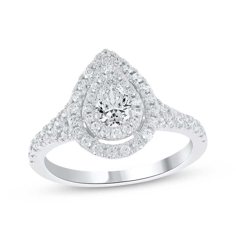 Lab-Grown Diamonds by KAY Pear-Shaped Double Halo Engagement Ring 1 ct tw 14K White Gold