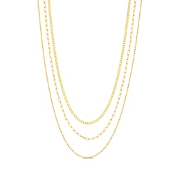 Curb Chain, Bead Chain & Paperclip Chain Necklace Set Solid 10K Yellow Gold 18"