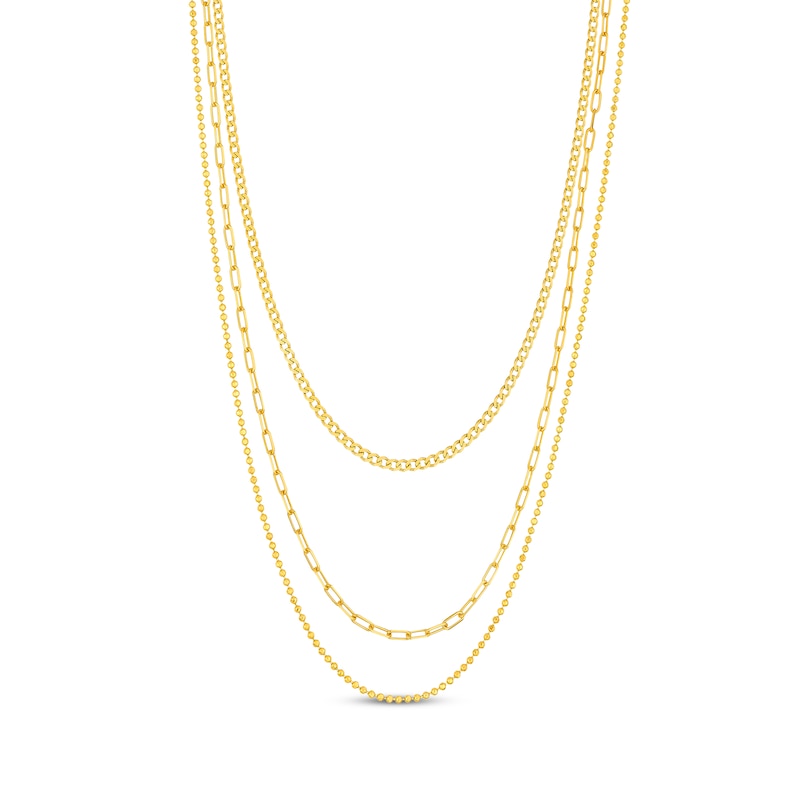 Main Image 1 of Curb Chain, Bead Chain & Paperclip Chain Necklace Set Solid 10K Yellow Gold 18&quot;