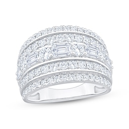 Now + Forever Lab-Grown Diamonds Round & Emerald-Cut Five-Row Anniversary Ring 2 ct tw 14K White Gold