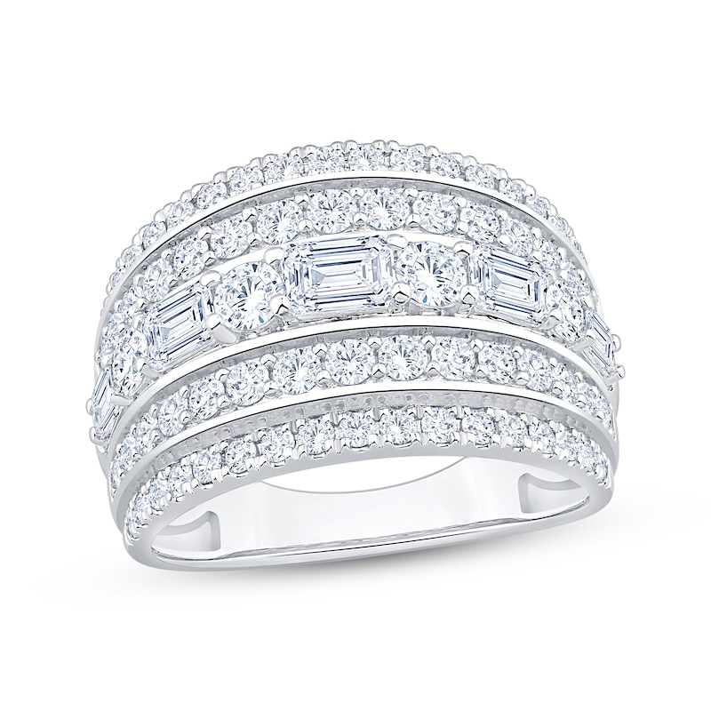 Lab-Grown Diamonds by KAY Round & Emerald-Cut Five-Row Anniversary Ring 2 ct tw 14K White Gold