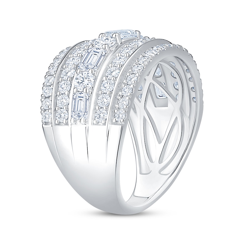 Lab-Grown Diamonds by KAY Round & Emerald-Cut Five-Row Anniversary Ring 2 ct tw 14K White Gold