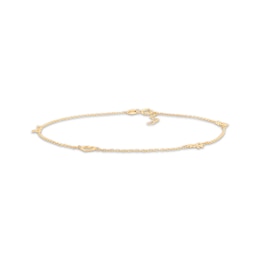 Heart & Bow Station Anklet 10K Yellow Gold 10&quot;