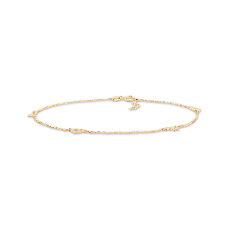 Main Image 1 of Heart & Bow Station Anklet 10K Yellow Gold 10&quot;