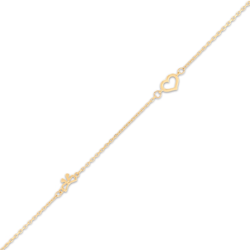 Main Image 2 of Heart & Bow Station Anklet 10K Yellow Gold 10&quot;