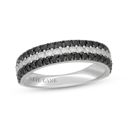 Neil Lane Black & White Diamond Three-Row Anniversary Ring 1 ct tw 14K White Gold