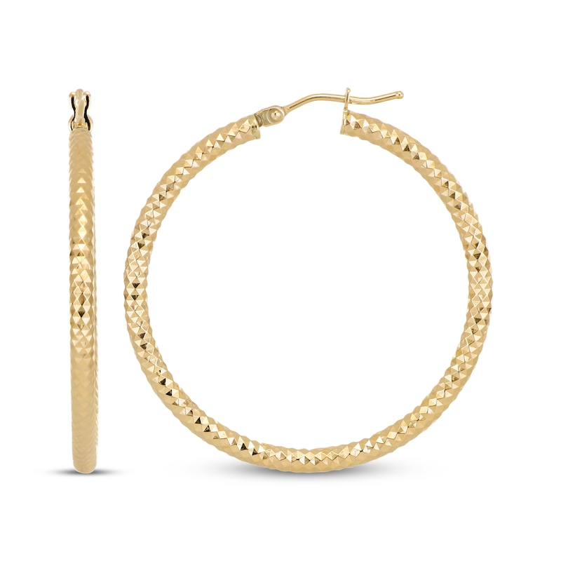 Main Image 3 of Italian Brilliance Diamond-Cut Hoop Earrings 14K Yellow Gold 30mm