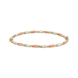 Twist Bangle Bracelet Hollow 14K Yellow Gold with Rose & White Rhodium