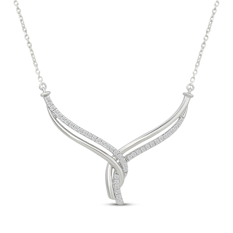 Main Image 1 of Diamond Twist Chevron Necklace 1/4 ct tw Sterling Silver 18&quot;