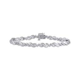 Baguette & Round-Cut Diamond Link Bracelet 1 ct tw 10K White Gold 7&quot;