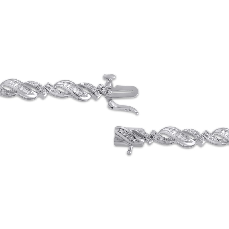 Main Image 2 of Baguette & Round-Cut Diamond Link Bracelet 1 ct tw 10K White Gold 7&quot;