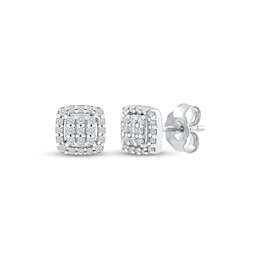 Multi-Diamond Cushion Halo Stud Earrings 1/5 ct tw 10K White Gold