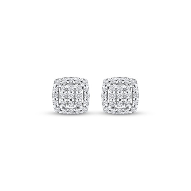 Main Image 2 of Multi-Diamond Cushion Halo Stud Earrings 1/5 ct tw 10K White Gold