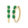 Thumbnail Image 1 of Oval-Cut Emerald & Diamond Hoop Earrings 1/20 ct tw 10K Yellow Gold