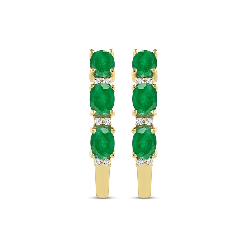 Main Image 2 of Oval-Cut Emerald & Diamond Hoop Earrings 1/20 ct tw 10K Yellow Gold