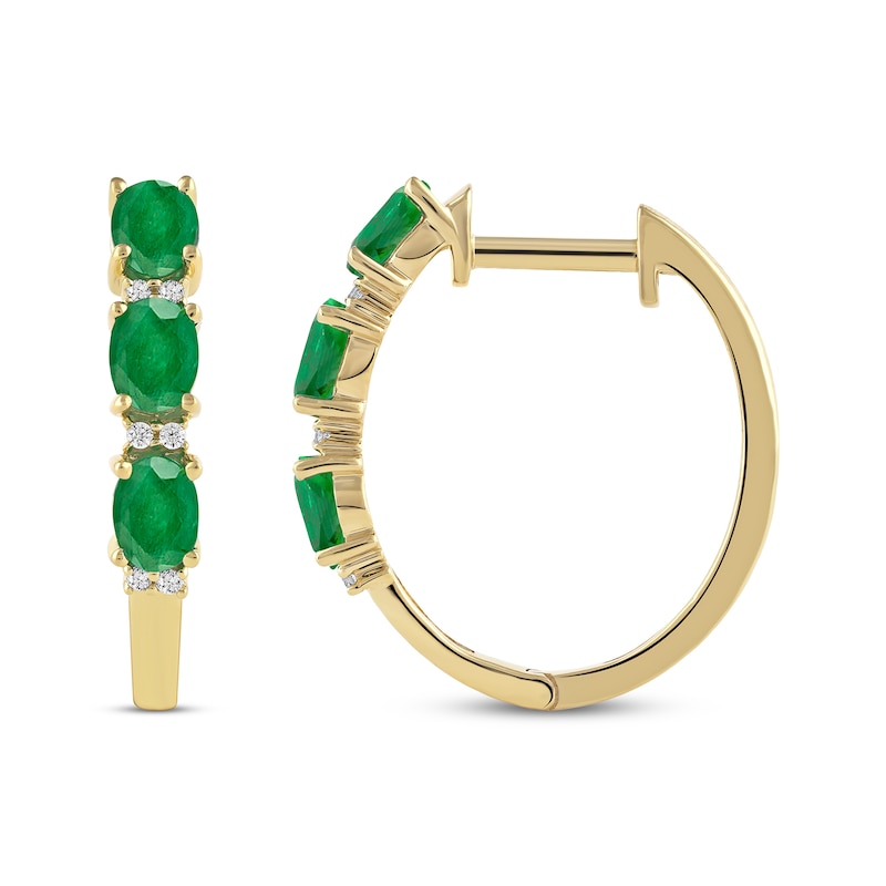 Main Image 3 of Oval-Cut Emerald & Diamond Hoop Earrings 1/20 ct tw 10K Yellow Gold