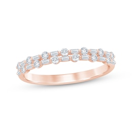 Baguette & Round-Cut Diamond Two-Row Anniversary Ring 1/3 ct tw 14K Rose Gold