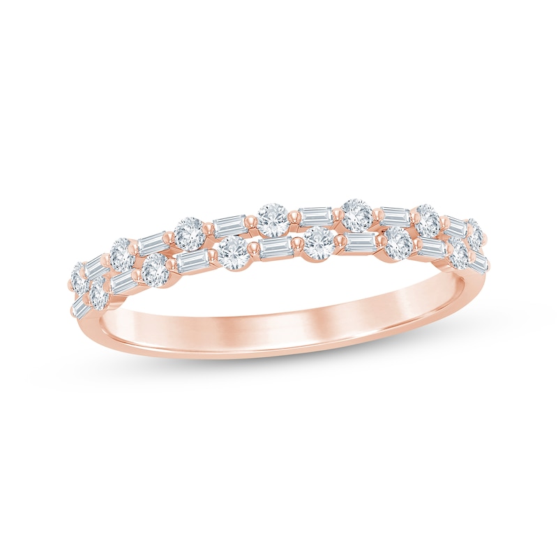 Main Image 1 of Baguette & Round-Cut Diamond Two-Row Anniversary Ring 1/3 ct tw 14K Rose Gold