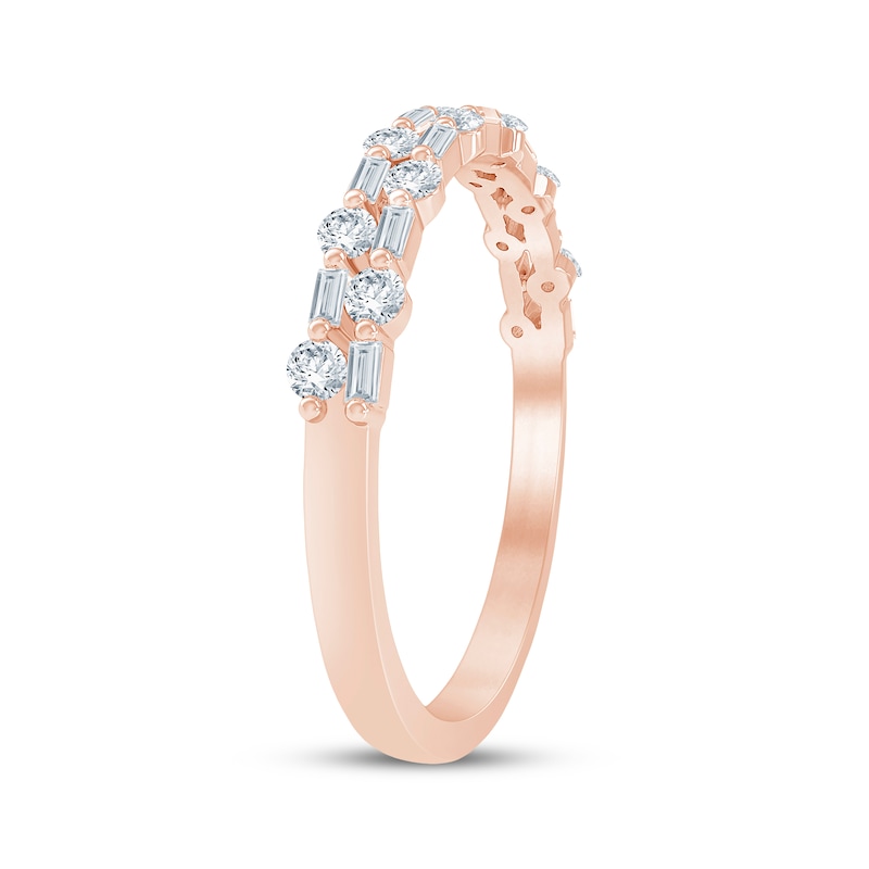 Main Image 2 of Baguette & Round-Cut Diamond Two-Row Anniversary Ring 1/3 ct tw 14K Rose Gold