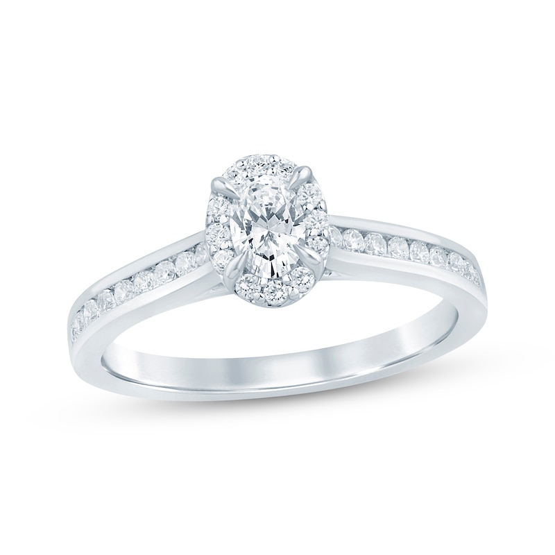 Main Image 1 of Lab-Grown Diamonds by KAY Oval-Cut Halo Engagement Ring 1/2 ct tw 14K White Gold