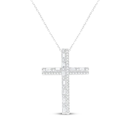 Baguette & Round-Cut Diamond Cross Necklace 1/3 ct tw 10K White Gold 18&quot;