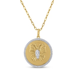 STUDIO BY KAY Diamond Butterfly Medallion Necklace 1/4 ct tw 24K Yellow Gold-Plated Sterling Silver 18&quot;