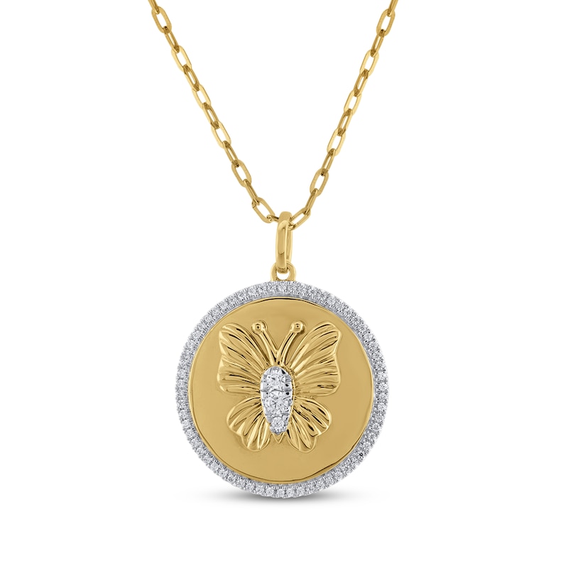 Main Image 1 of STUDIO BY KAY Diamond Butterfly Medallion Necklace 1/4 ct tw 24K Yellow Gold-Plated Sterling Silver 18&quot;