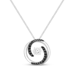 Unstoppable Love Black & White Diamond Swirling Circle Necklace 1/4 ct tw 10K White Gold 19&quot;