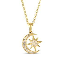 Le Vian Diamond Moon & Star Necklace 1/8 ct tw 14K Honey Gold 19&quot;