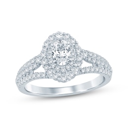 Now + Forever Oval-Cut Diamond Double Halo Engagement Ring 1-1/6 ct tw 14K White Gold