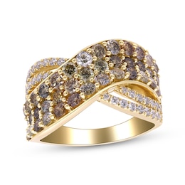 Variable Color Diamonds Crossover Ring 2-1/4 ct tw 10K Yellow Gold