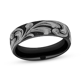 Now & Forever Men's Botanical Pattern Wedding Band Matte Black Titanium 6.5mm