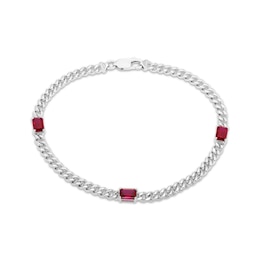 Octagon-Cut Lab-Created Ruby Station Curb Chain Bracelet Sterling Silver 6.75&quot;