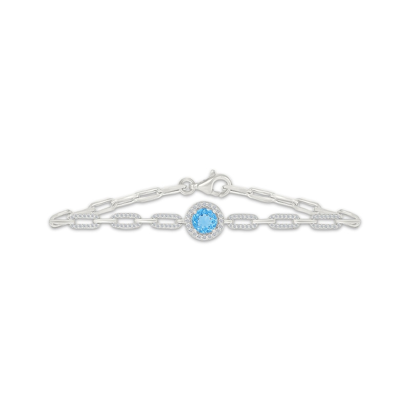 Main Image 1 of Swiss Blue Topaz & White Lab-Created Sapphire Chain Link Bracelet Sterling Silver 7.5&quot;